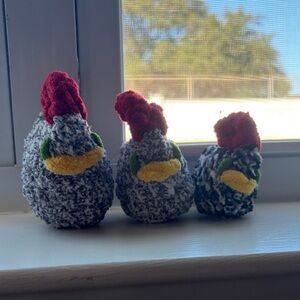 Set of Three Knitted Rooster Toys